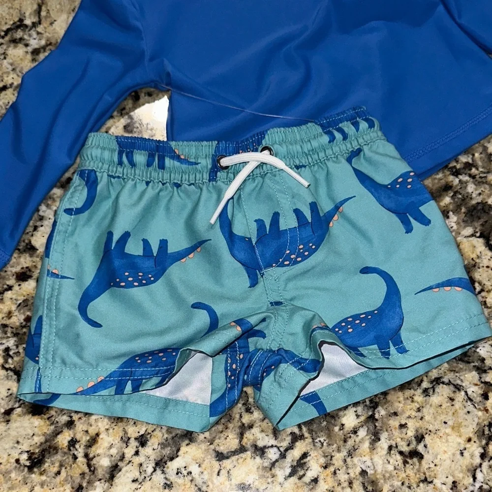 Carter's Blue and Green Dinosaur Rashguard Set